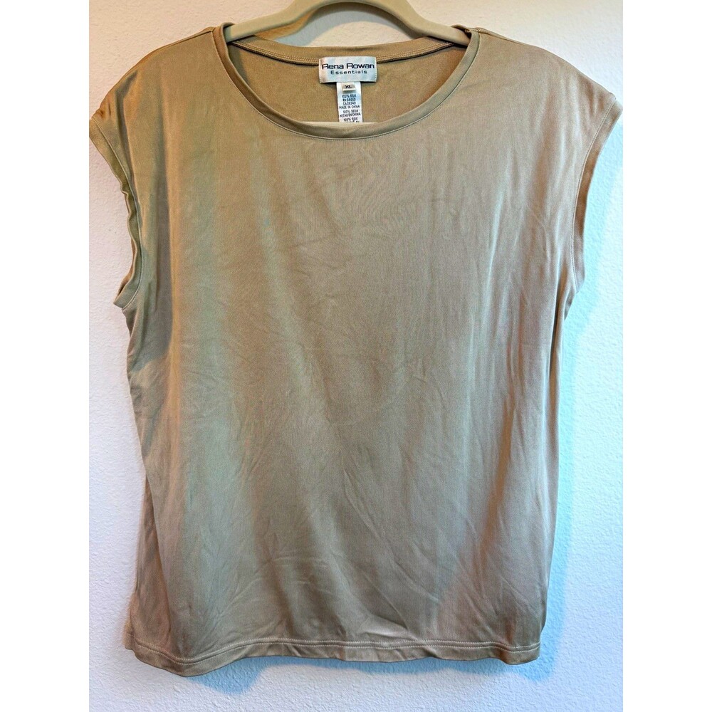 Rena Rowan Essentials Women's XL Beige 100% Silk Knit Scoop Neck Blouse Top